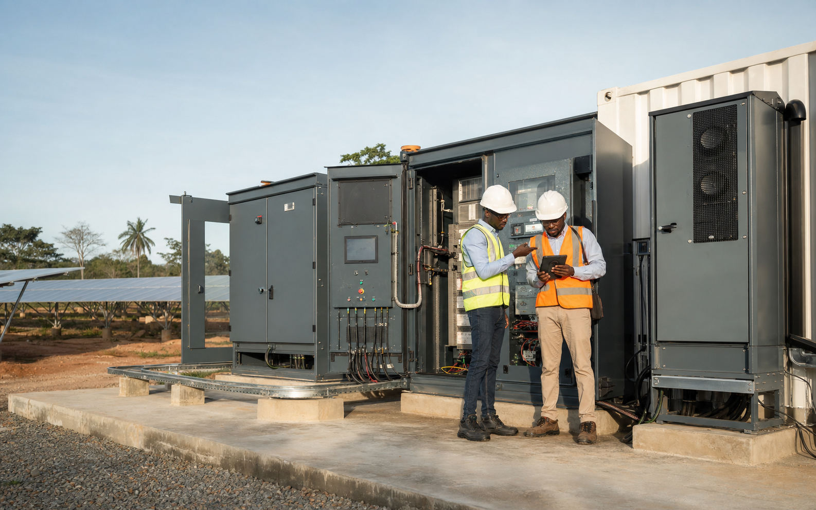 Engineers commissioning industrial power infrastructure